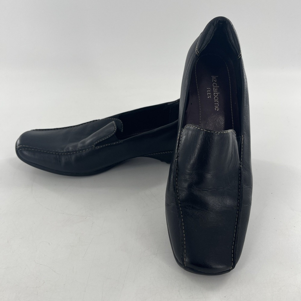 Y2K Liz Claiborne Flex Womens Leather Loafer 7.5 Square Toe Comfort Flat Driving